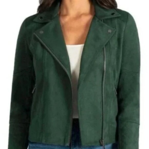 Kut From The Kloth Emma Faux Suede Moto Jacket in Hunter Green - Picture 2 of 3